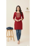 Aurelia Crimson Rayon Straight Kurta with Geometric Foil Print