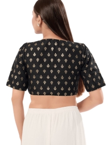Brocade Black V Neck Blouse