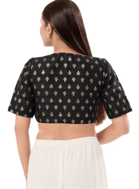 Brocade Black V Neck Blouse