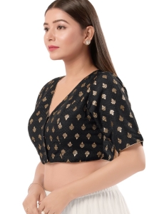Brocade Black V Neck Blouse