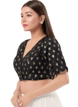 Brocade Black V Neck Blouse