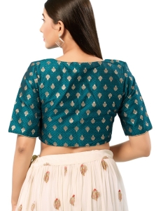 Brocade Fire Blue V Neck Blouse