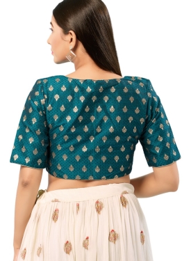 Brocade Fire Blue V Neck Blouse