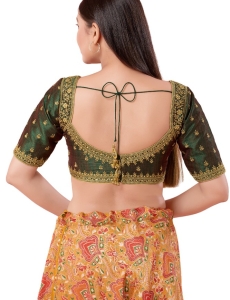 Mulbury Silk Bottle Green Square neck Blouse