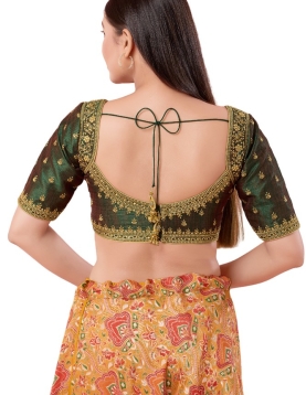 Mulbury Silk Bottle Green Square neck Blouse