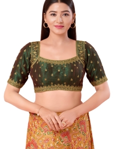 Mulbury Silk Bottle Green Square neck Blouse