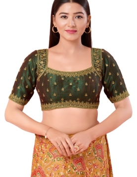 Mulbury Silk Bottle Green Square neck Blouse