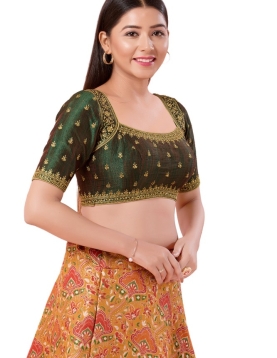 Mulbury Silk Bottle Green Square neck Blouse