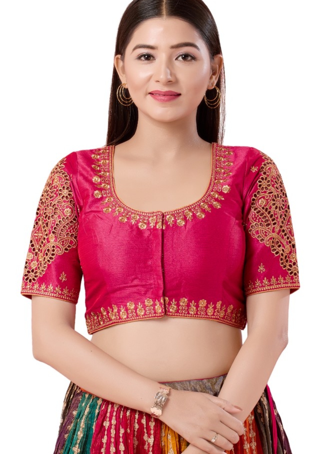 Magenta Elbow Sleeves Blouse