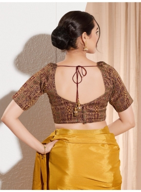 Dark Maroon Brocade Sweetheart Neck Padded Blouse with Zari Patchwork