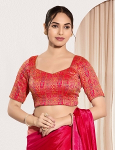  Red Brocade Padded Blouse