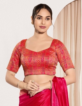  Red Brocade Padded Blouse