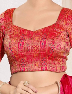  Red Brocade Padded Blouse
