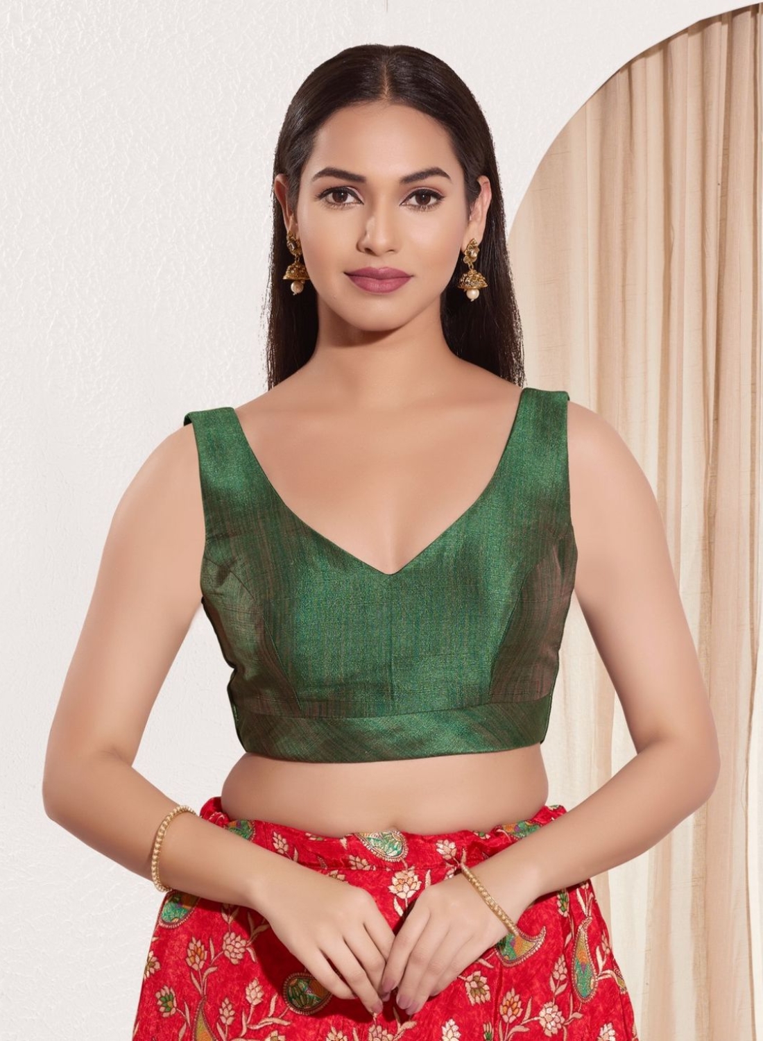  Elegant Dark Green blouse V Neck Blouse