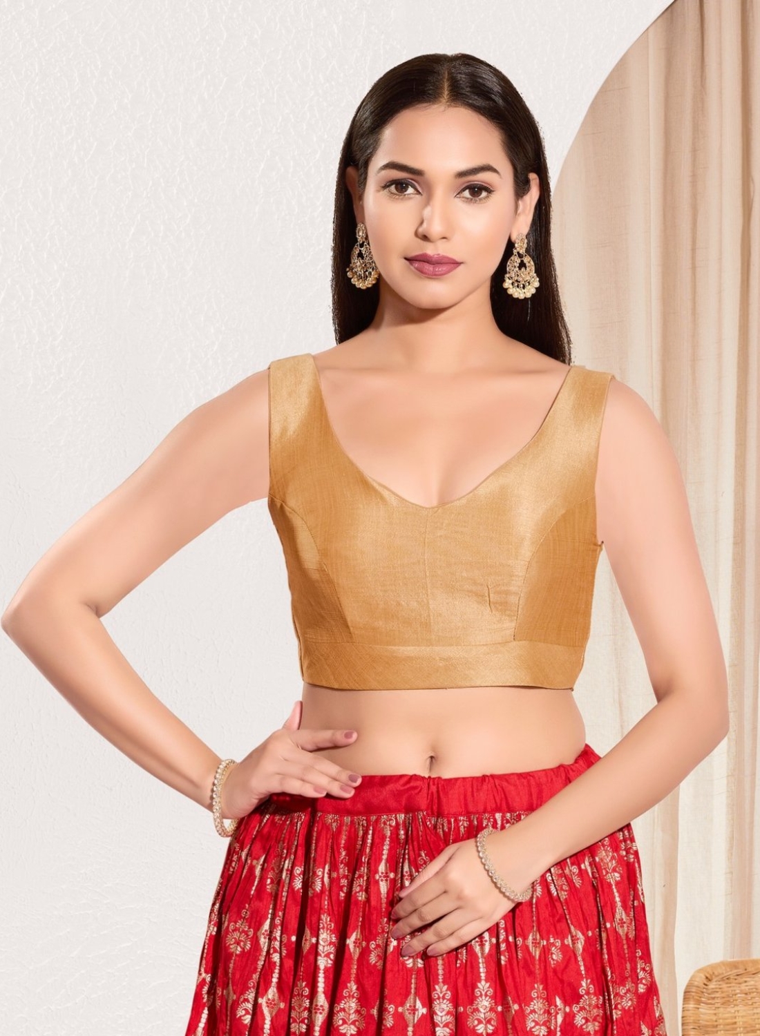 Radiant Antique Gold V neck blouse