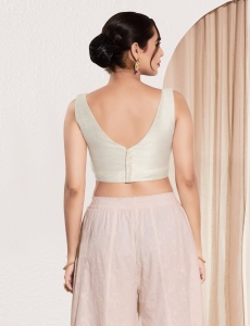  Off White Mulberry Silk V Neck Fancy Blouse 
