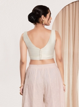  Off White Mulberry Silk V Neck Fancy Blouse 