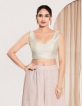  Off White Mulberry Silk V Neck Fancy Blouse 