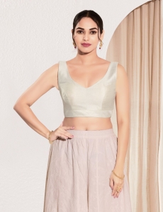  Off White Mulberry Silk V Neck Fancy Blouse 