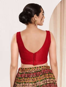 Red Mulbaerry Silk V Neck Fancy Blouse 