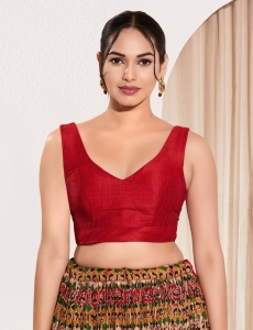 Red Mulbaerry Silk V Neck Fancy Blouse 