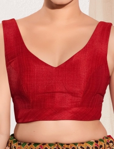 Red Mulbaerry Silk V Neck Fancy Blouse 
