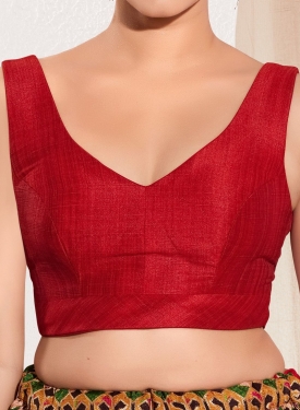 Red Mulbaerry Silk V Neck Fancy Blouse 