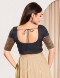 Black Taffeta Silk Blouse with Golden Zari Border Sleeves