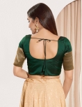 Vanya Bottle Green Taffeta Silk Blouse with Golden Zari Border Sleeves