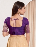 Brinjal Taffeta Silk Blouse with Golden Zari Border Sleeves
