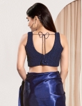 Midnight Navy Sequin-Embellished V-Neck Blouse