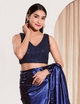 Midnight Navy Sequin-Embellished V-Neck Blouse