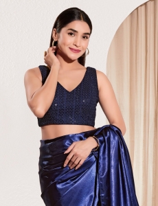 Midnight Navy Sequin-Embellished V-Neck Blouse