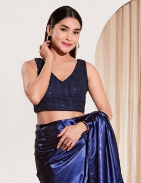 Midnight Navy Sequin-Embellished V-Neck Blouse