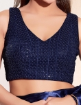 Midnight Navy Sequin-Embellished V-Neck Blouse