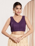 Wine Sequin-Embellished V-Neck Blouse