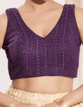 Wine Sequin-Embellished V-Neck Blouse