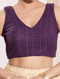 Wine Sequin-Embellished V-Neck Blouse