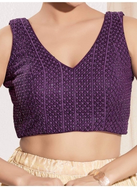 Wine Sequin-Embellished V-Neck Blouse