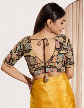 Vibrant Heritage Multi-Color Geometric Print Blouse in Viscose Rayon