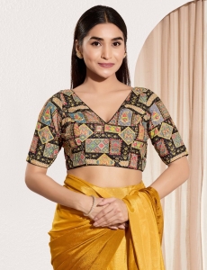 Vibrant Heritage Multi-Color Geometric Print Blouse in Viscose Rayon