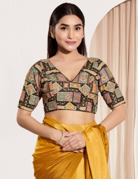 Vibrant Heritage Multi-Color Geometric Print Blouse in Viscose Rayon