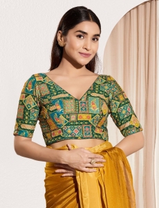 Vibrant Heritage Multi-Color Geometric Print Blouse in Viscose Rayon