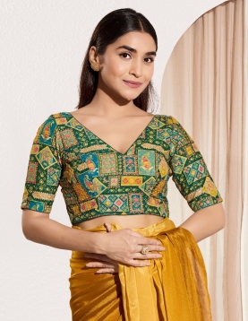 Vibrant Heritage Multi-Color Geometric Print Blouse in Viscose Rayon