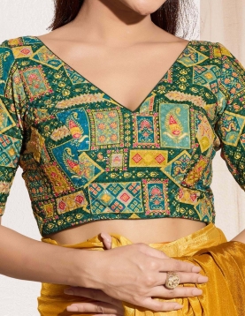 Vibrant Heritage Multi-Color Geometric Print Blouse in Viscose Rayon