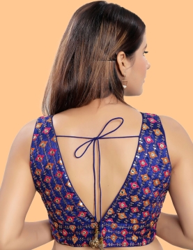 Royal Blue Art Silk Floral Embroidered Blouse