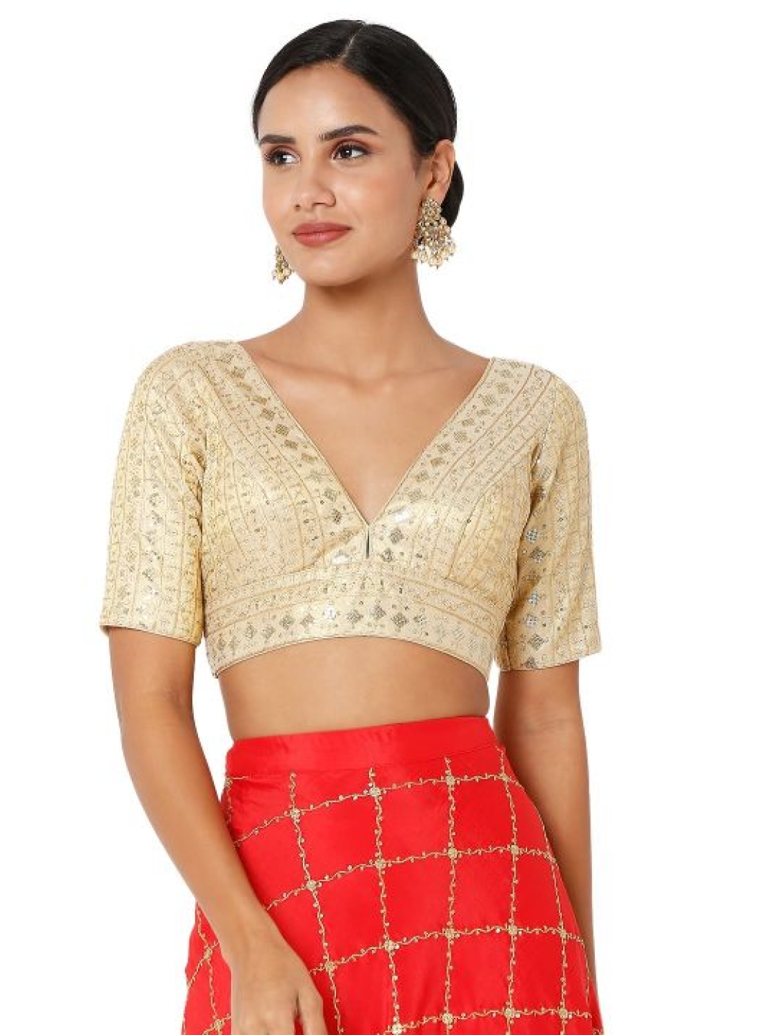 Gold Embroidered Art Silk Blouse