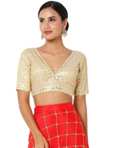 Gold Embroidered Art Silk Blouse