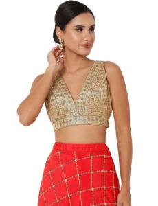 Copper Embroidered V Neck Blouse