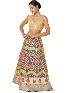 Dark Gold Embroidered Blouse V Neck